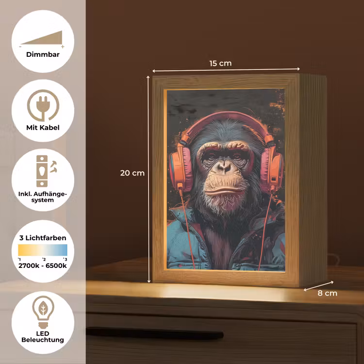 Graffiti - Chimpansee - Koptelefoon - Aap Light Box met kabel (Tafellamp) klein -USP_DE