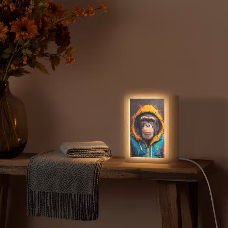 Graffiti - Chimpansee - Jas - Aap - Verf Light Box met kabel (Tafellamp) klein -sfeer4