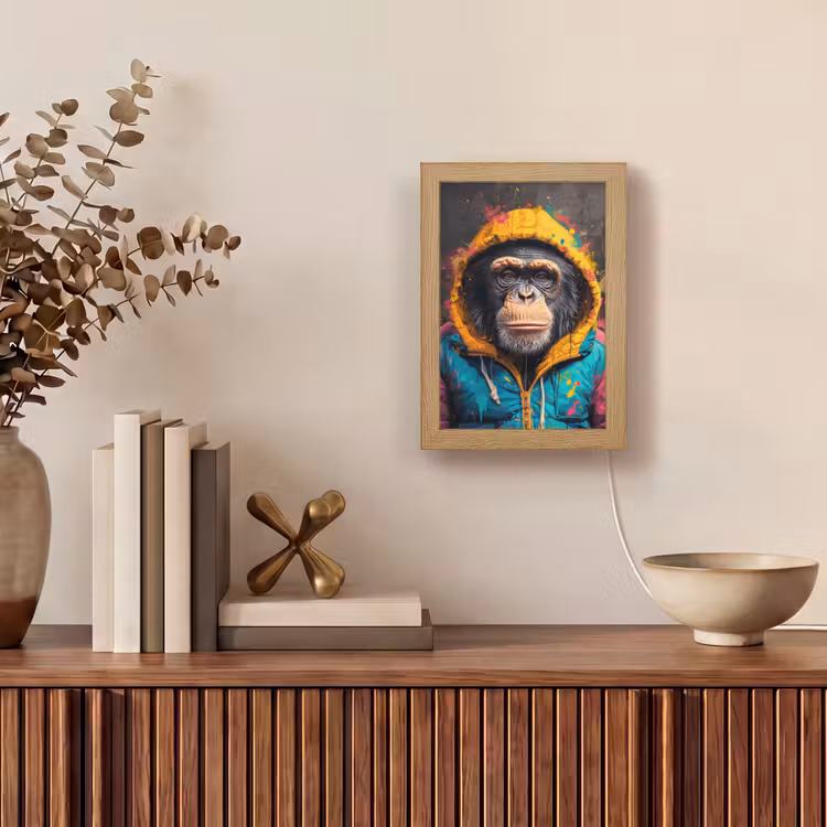 Graffiti - Chimpansee - Jas - Aap - Verf Light Box met kabel (Tafellamp) klein -sfeer2