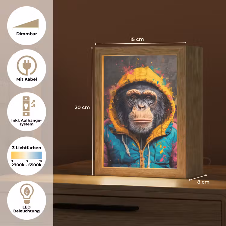 Graffiti - Chimpansee - Jas - Aap - Verf Light Box met kabel (Tafellamp) klein -USP_DE