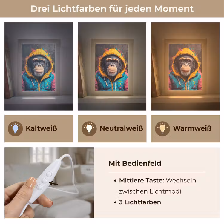Graffiti - Chimpansee - Jas - Aap - Verf Light Box met kabel (Tafellamp) klein -USP_lichtkleurDE