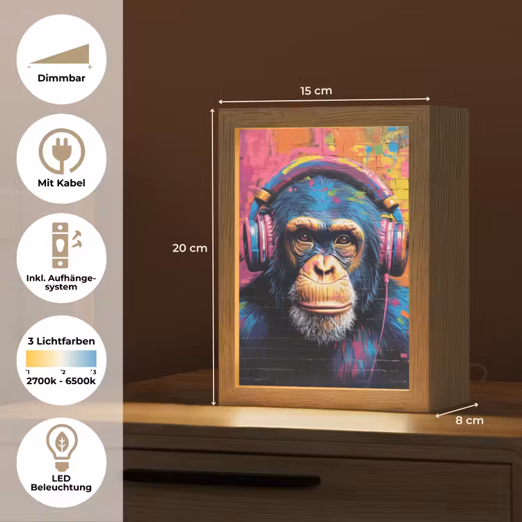 Graffiti - Chimpansee - Street art - Koptelefoon - Aap Light Box met kabel (Tafellamp) klein -USP_DE