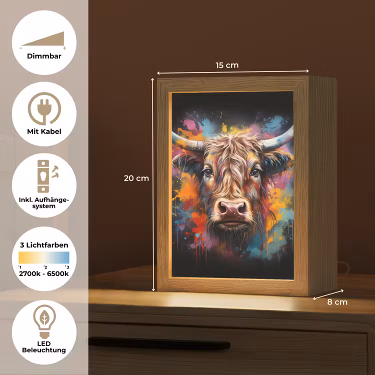 Graffiti - Schotse hooglander - Zwart - Koe Light Box met kabel (Tafellamp) klein -USP_DE