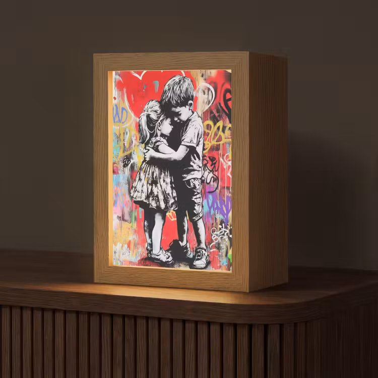 Graffiti - Zwart wit - Street art Light Box met kabel (Tafellamp) klein -z3d_website