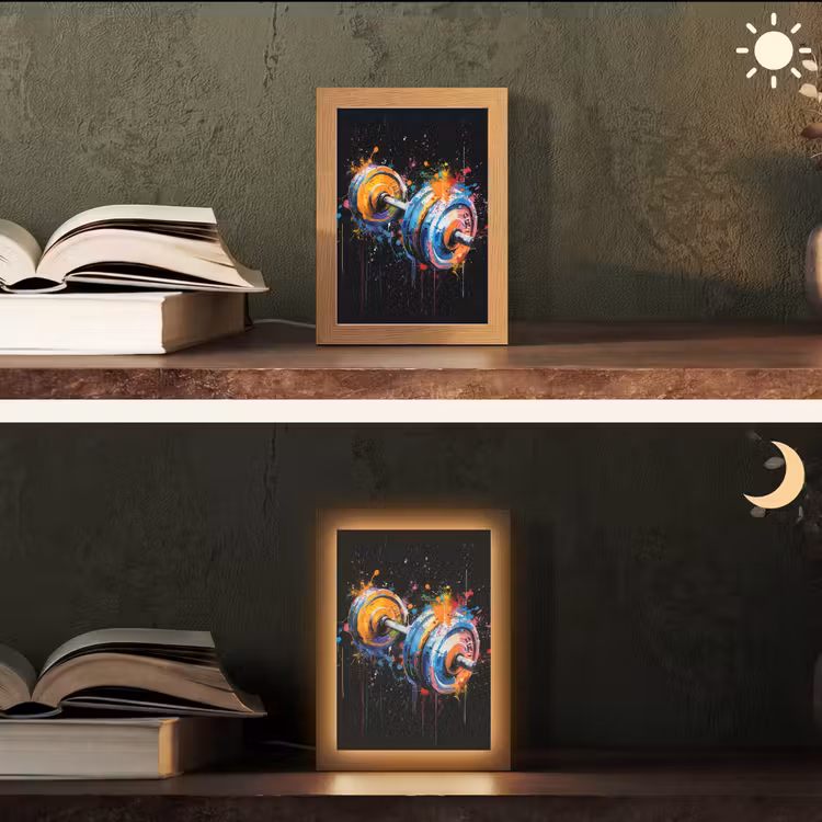 Graffiti - Sport - Fitness - Dumbbell - Gym Light Box met kabel (Tafellamp) klein -sfeer3