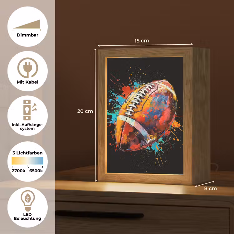 Graffiti - Sport - Rugby - American Football Light Box met kabel (Tafellamp) klein -USP_DE