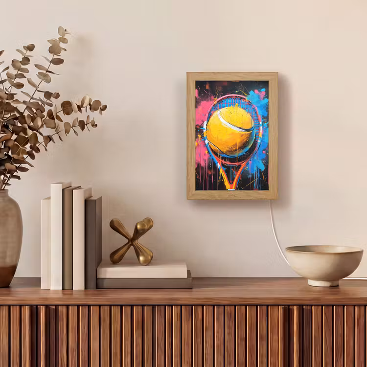 Graffiti - Tennis - Sport - Racket Light Box met kabel (Tafellamp) klein -sfeer2