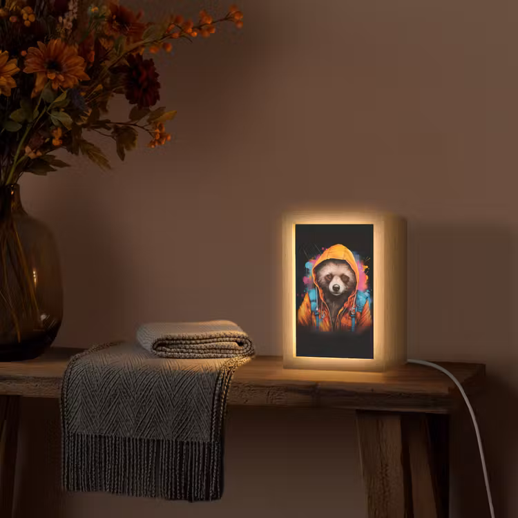 Graffiti - Wasbeer - Jas - Zwart Light Box met kabel (Tafellamp) klein -sfeer4