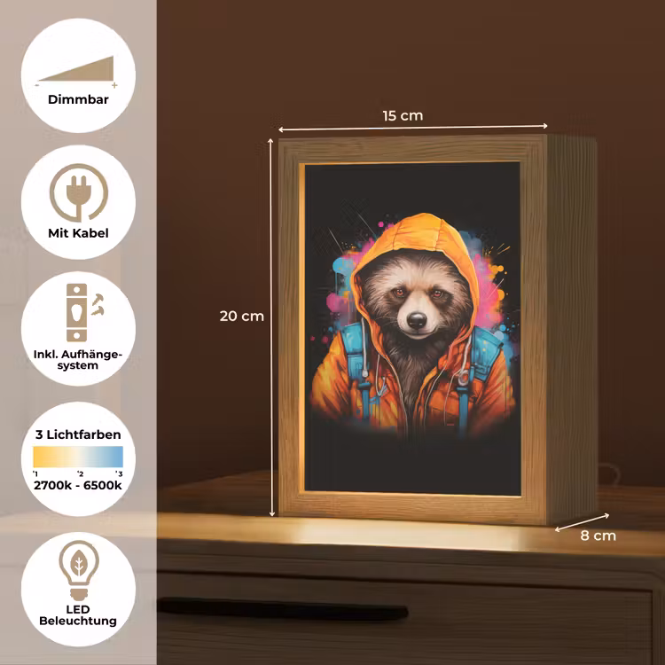 Graffiti - Wasbeer - Jas - Zwart Light Box met kabel (Tafellamp) klein -USP_DE
