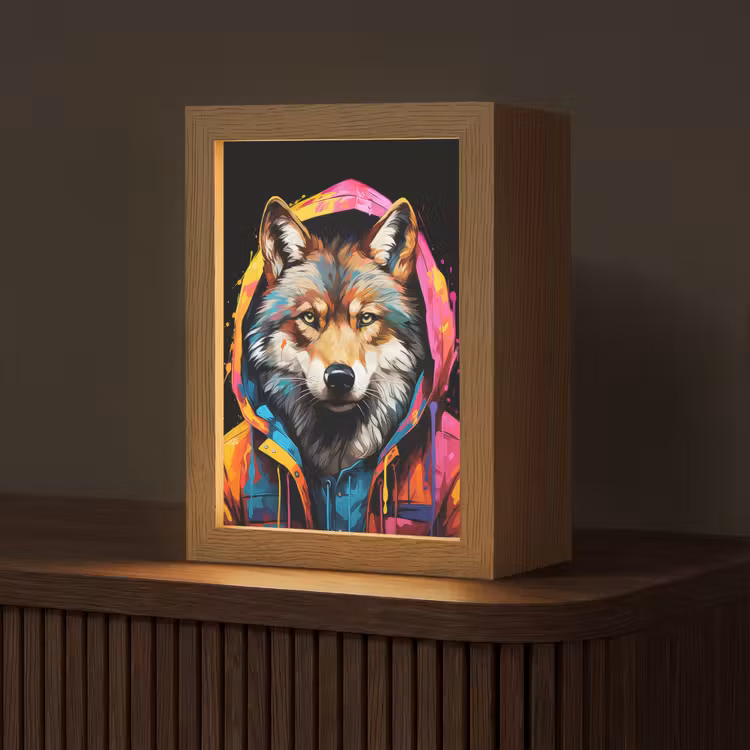 Graffiti - Wolf - Jas - Zwart Light Box met kabel (Tafellamp) klein -z3d_website