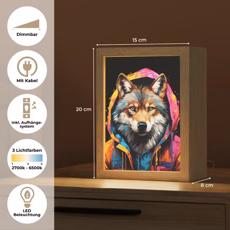Graffiti - Wolf - Jas - Zwart Light Box met kabel (Tafellamp) klein -USP_DE