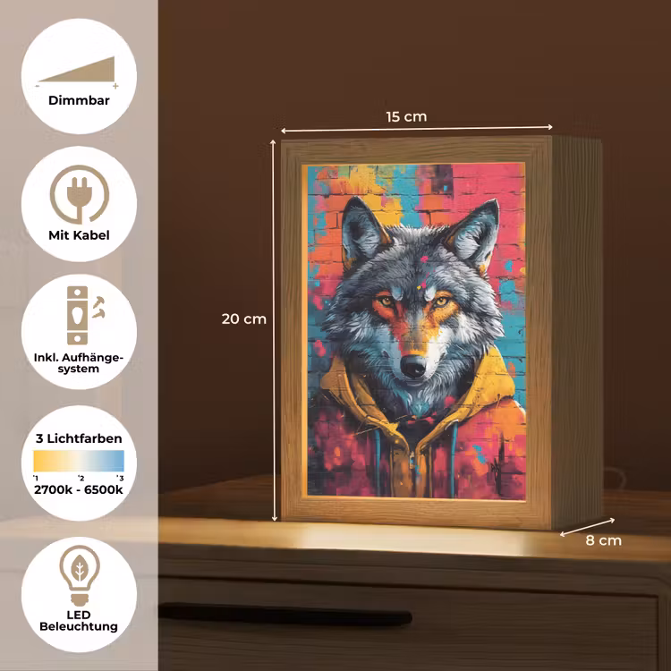 Graffiti - Wolf - Street art - Blauw Light Box met kabel (Tafellamp) klein -USP_DE