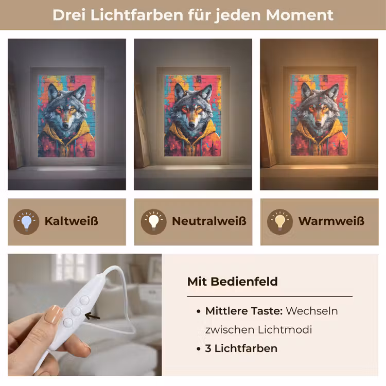 Graffiti - Wolf - Street art - Blauw Light Box met kabel (Tafellamp) klein -USP_lichtkleurDE