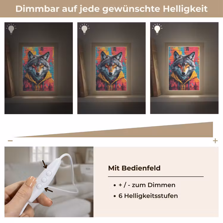 Graffiti - Wolf - Street art - Blauw Light Box met kabel (Tafellamp) klein -USP_dimbaarDE
