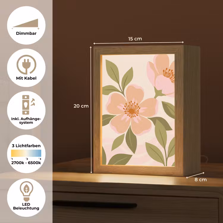 Grafisch - Bloemen - Roze Light Box met kabel (Tafellamp) klein -USP_DE