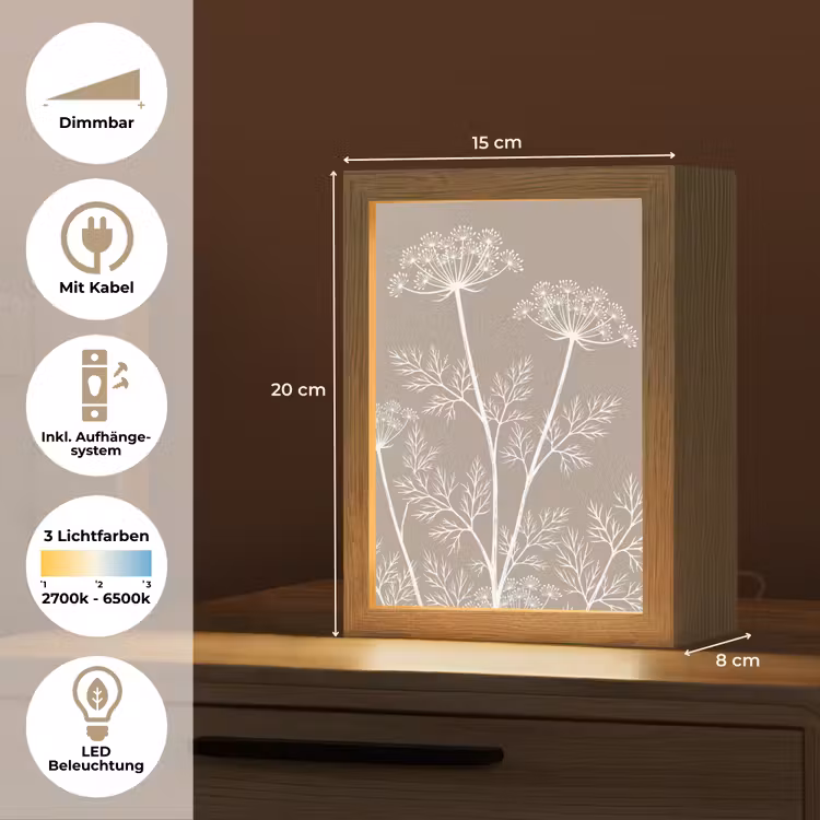 Grafisch - Fluitenkruid - Taupe Light Box met kabel (Tafellamp) klein -USP_DE