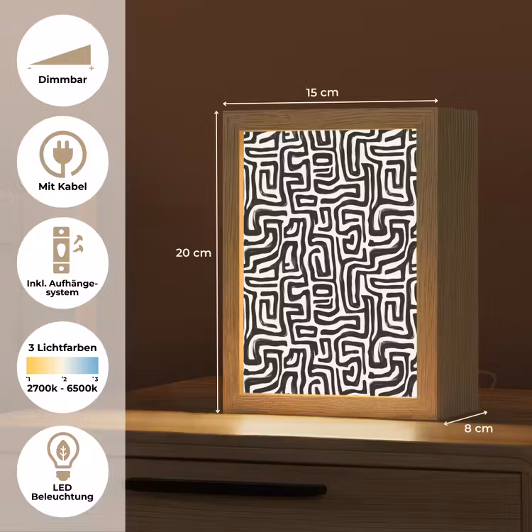 Grafisch - Lijnen - Zwart - Wit Light Box met kabel (Tafellamp) klein 925 -USP_DE