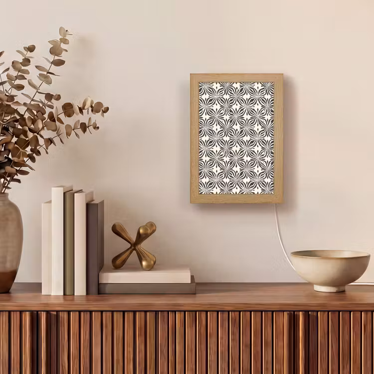 Grafisch - Patroon - Zwart Light Box met kabel (Tafellamp) klein 925 -sfeer2