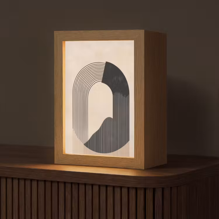 Grafisch gebogen motief - Beige Light Box met kabel (Tafellamp) klein -z3d_website