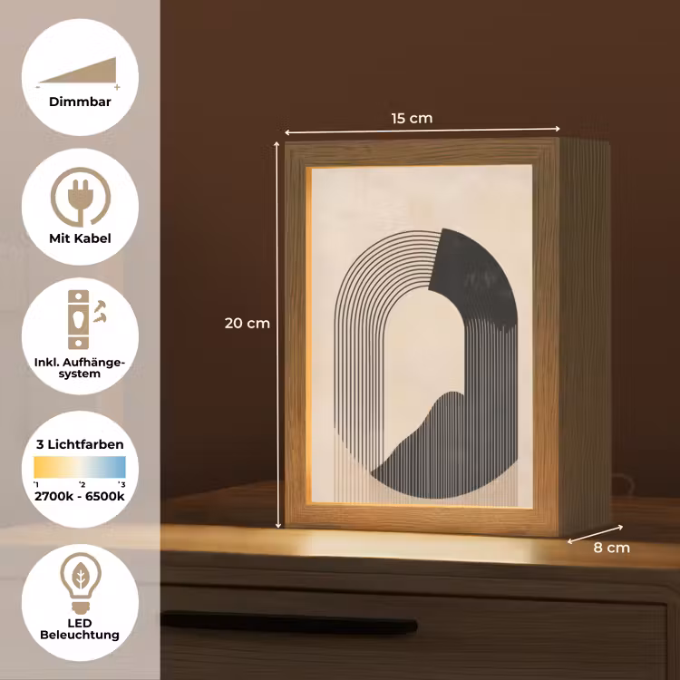 Grafisch gebogen motief - Beige Light Box met kabel (Tafellamp) klein -USP_DE