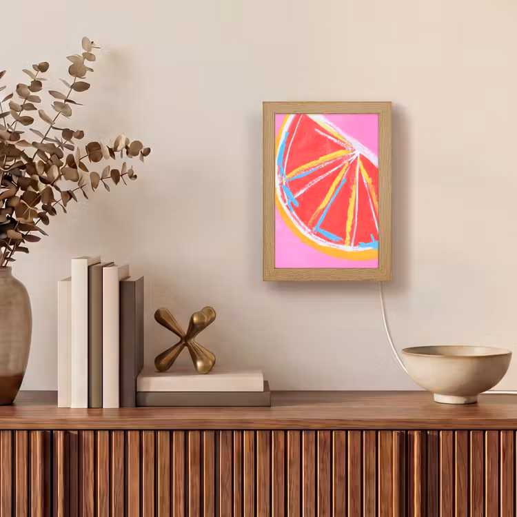 Grapefruit - Geschilderd - Roze - Strepen Light Box met kabel (Tafellamp) klein -sfeer2