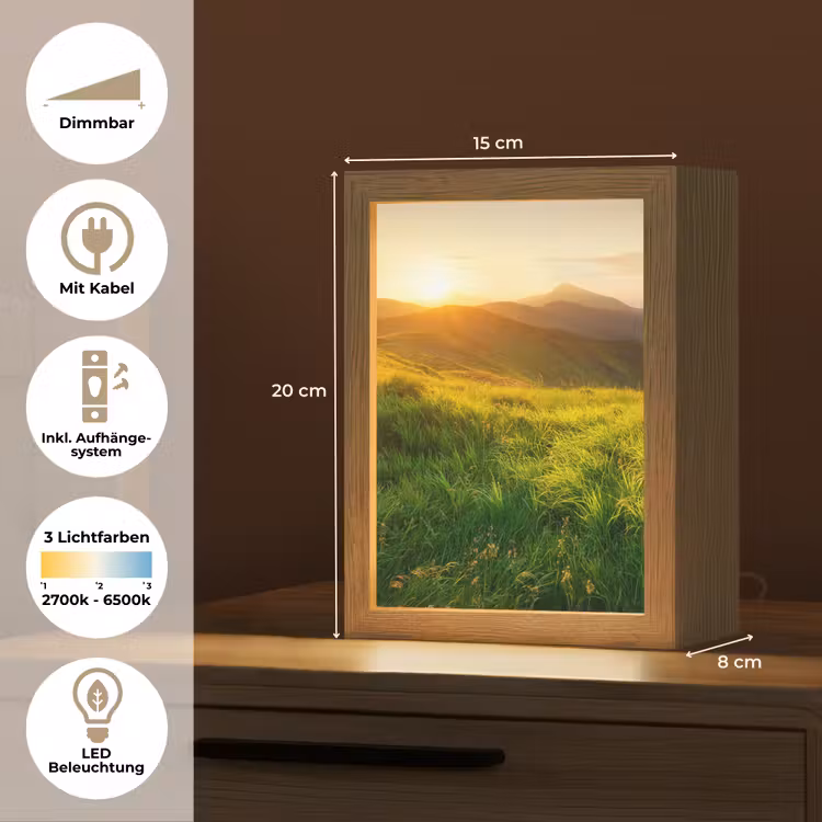 Gras - Heuvels - Zon - Natuur - Landschap Light Box met kabel (Tafellamp) klein -USP_DE