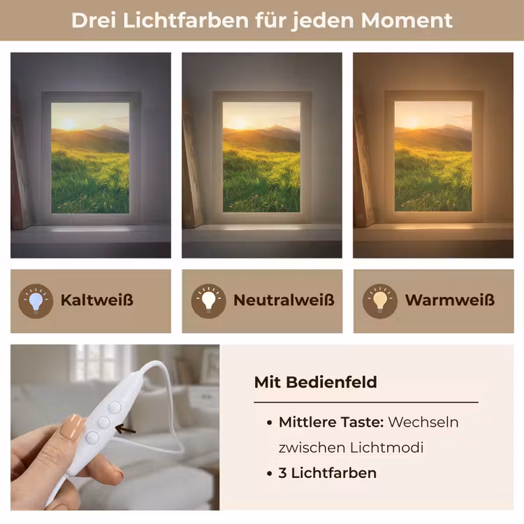 Gras - Heuvels - Zon - Natuur - Landschap Light Box met kabel (Tafellamp) klein -USP_lichtkleurDE