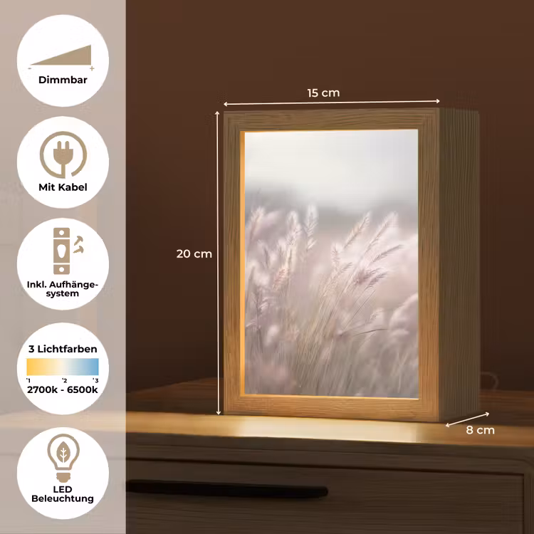 Graspluimen - Wind - Beige - Mistig Light Box met kabel (Tafellamp) klein -USP_DE