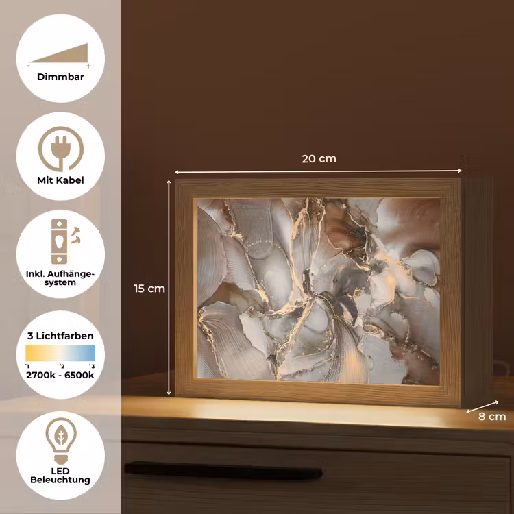 Grijs - Goud - Marmer - Marmerlook Light Box met kabel (Tafellamp) klein -USP_DE