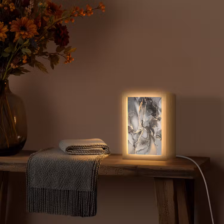 Grijs - Luxe - Goud - Marmer Light Box met kabel (Tafellamp) klein -sfeer4