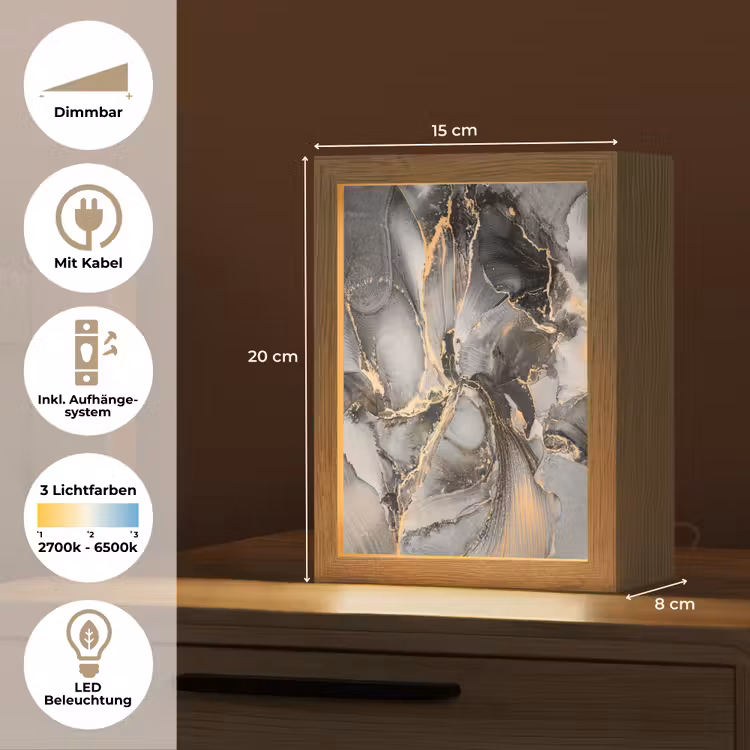 Grijs - Luxe - Goud - Marmer Light Box met kabel (Tafellamp) klein -USP_DE
