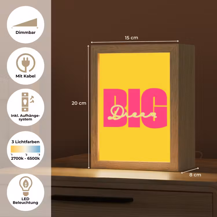 Dream big - Geel - Roze Light Box met kabel (Tafellamp) klein -USP_DE