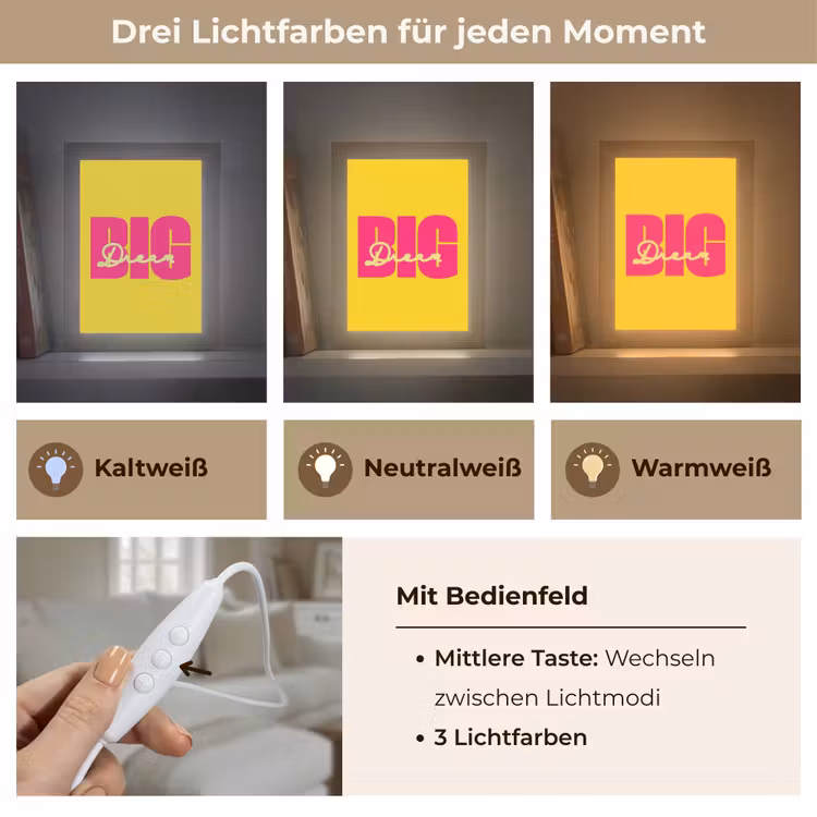 Dream big - Geel - Roze Light Box met kabel (Tafellamp) klein -USP_lichtkleurDE