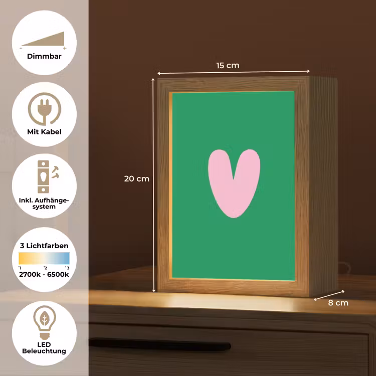 Groen - Hart - Minimalistisch - Valentijn Light Box met kabel (Tafellamp) klein -USP_DE
