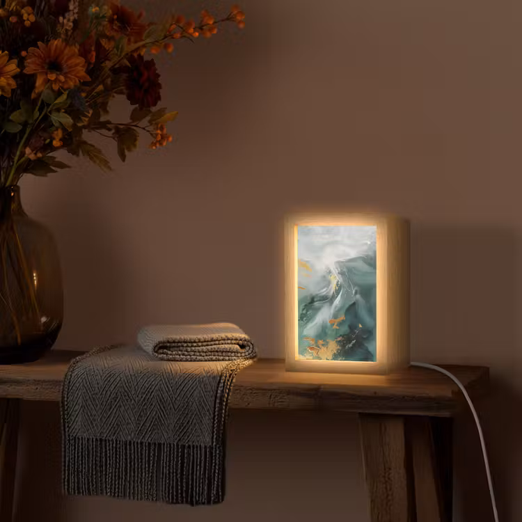 Groen - Modern - Marmer - Abstract Light Box met kabel (Tafellamp) klein -sfeer4