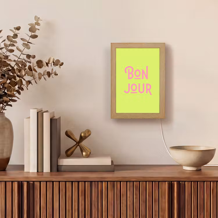 Groen - Roze bonjour - art-deco Light Box met kabel (Tafellamp) klein -sfeer2