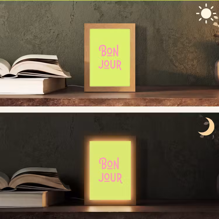 Groen - Roze bonjour - art-deco Light Box met kabel (Tafellamp) klein -sfeer3