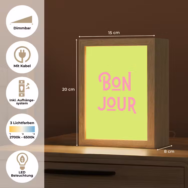 Groen - Roze bonjour - art-deco Light Box met kabel (Tafellamp) klein -USP_DE