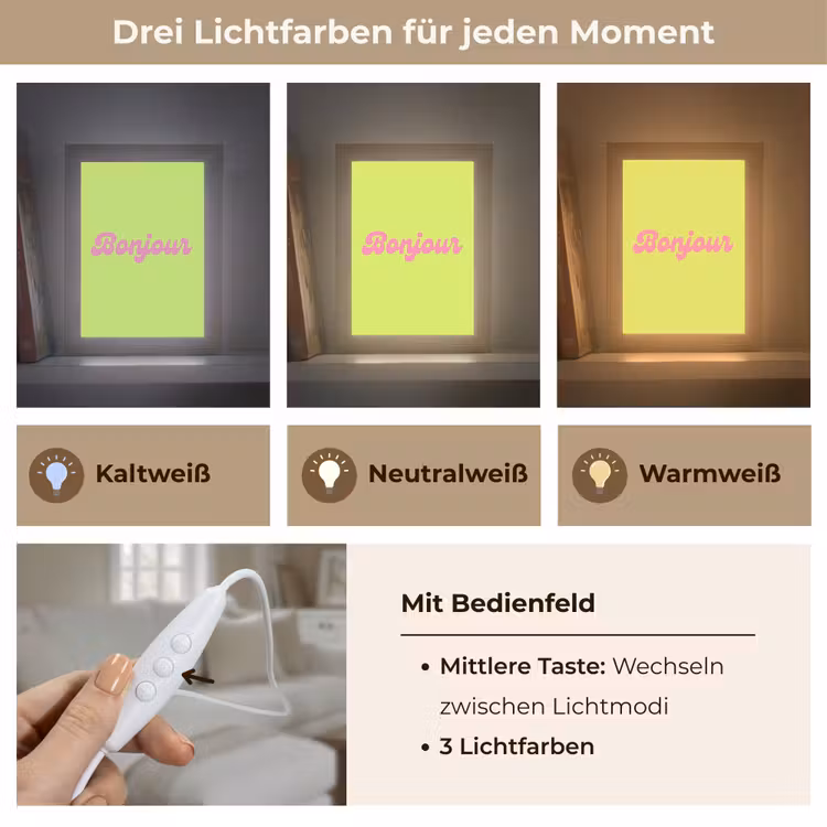Groen - Roze bonjour - Retro Light Box met kabel (Tafellamp) klein -USP_lichtkleurDE