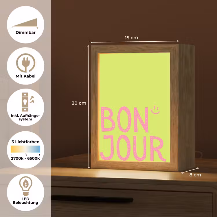 Groen - Smiley - Bonjour - Roze Light Box met kabel (Tafellamp) klein -USP_DE