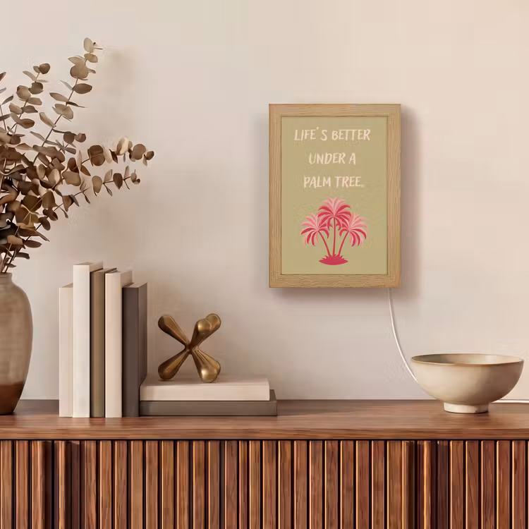 Groen - Zomer - Quote - Palmboom Light Box met kabel (Tafellamp) klein -sfeer2