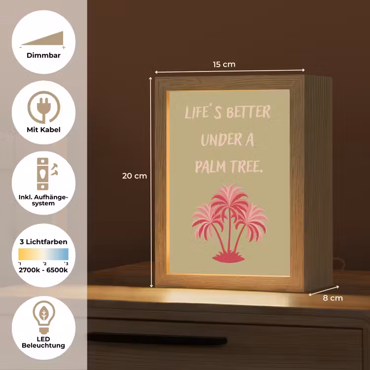 Groen - Zomer - Quote - Palmboom Light Box met kabel (Tafellamp) klein -USP_DE