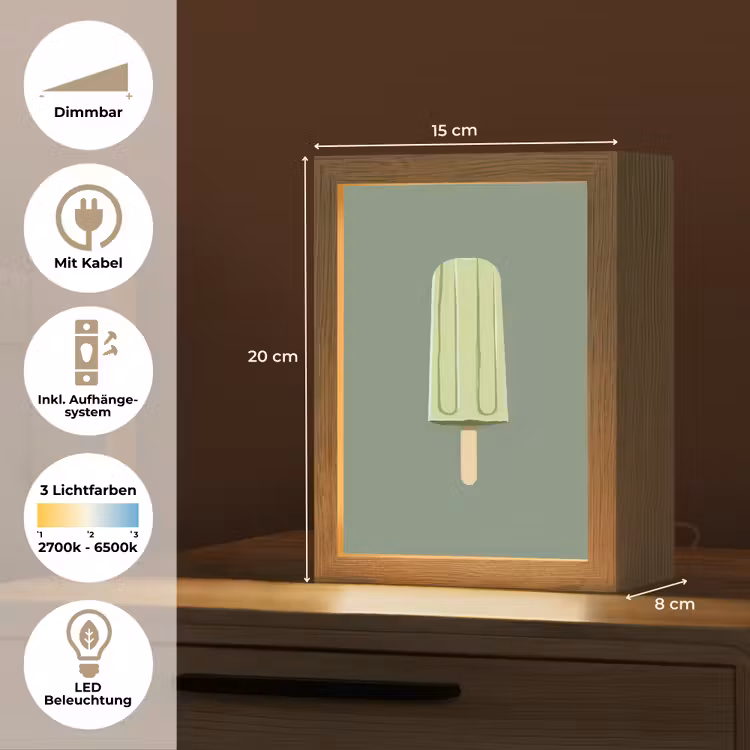 Groen - Waterijsje - Stokje - Illustratie Light Box met kabel (Tafellamp) klein -USP_DE