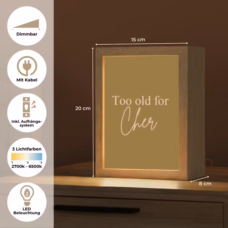 Groen - Too old for cher - Roze Light Box met kabel (Tafellamp) klein -USP_DE