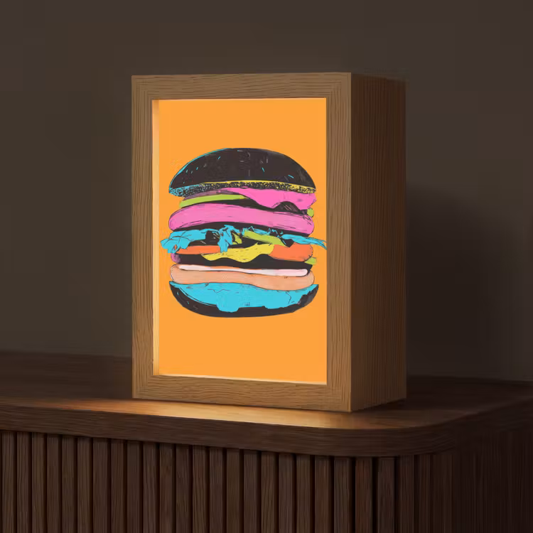Hamburger - Kleurrijk - Speels Light Box met kabel (Tafellamp) klein -z3d_website