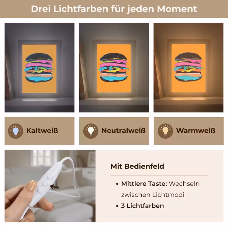 Hamburger - Kleurrijk - Speels Light Box met kabel (Tafellamp) klein -USP_lichtkleurDE