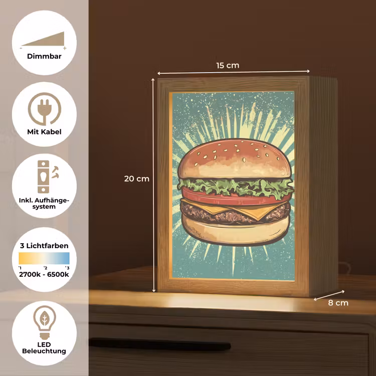 Hamburger - Illustratie - Sla - Kaas Light Box met kabel (Tafellamp) klein -USP_DE