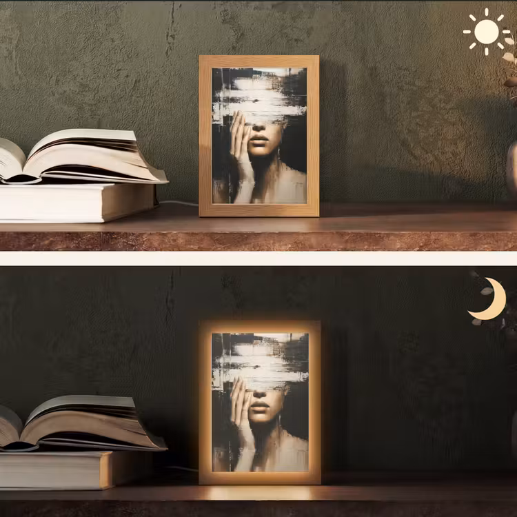 Hand - Gezicht - Strepen - Abstract Light Box met kabel (Tafellamp) klein -sfeer3