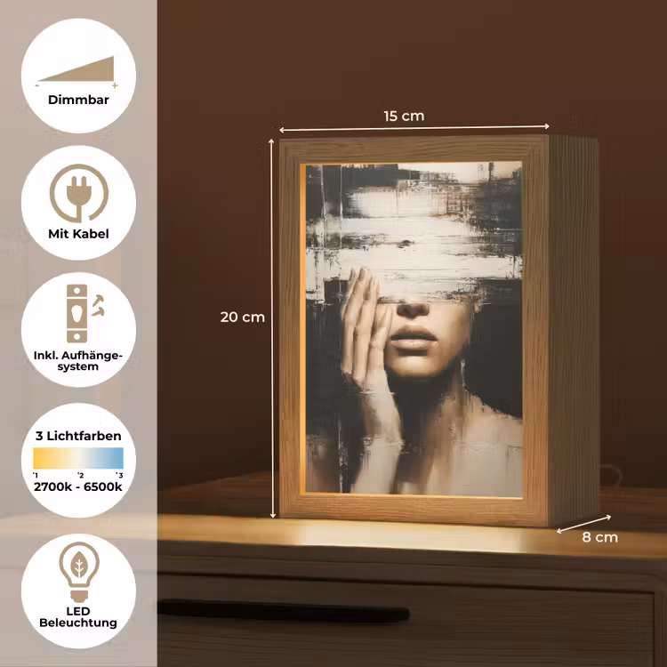 Hand - Gezicht - Strepen - Abstract Light Box met kabel (Tafellamp) klein -USP_DE