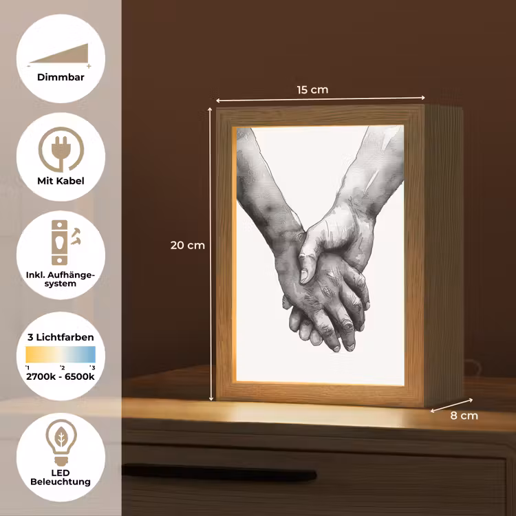 Handen - Zwart wit - Modern - Kunst Light Box met kabel (Tafellamp) klein -USP_DE